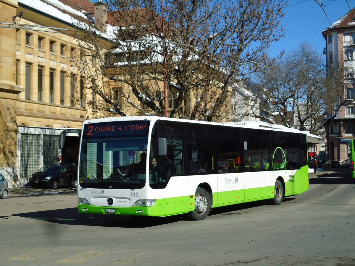 (143'234) - transN, La Chaux-de-Fonds - Nr. 312/NE 26'212 - Mercedes (ex TRN La Chaux-de-Fonds Nr. 312) am 19. Februar 2013 beim Bahnhof La Chaux-de-Fonds