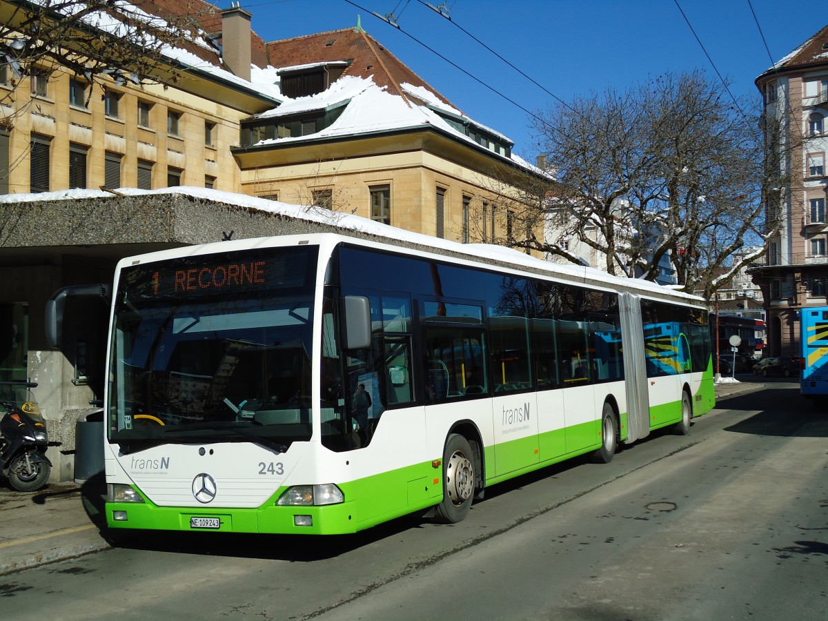 (143'271) - transN, La Chaux-de-Fonds - Nr. 243/NE 109'243 - Mercedes (ex TC La Chaux-de-Fonds Nr. 243) am 19. Februar 2013 beim Bahnhof La Chaux-de-Fonds