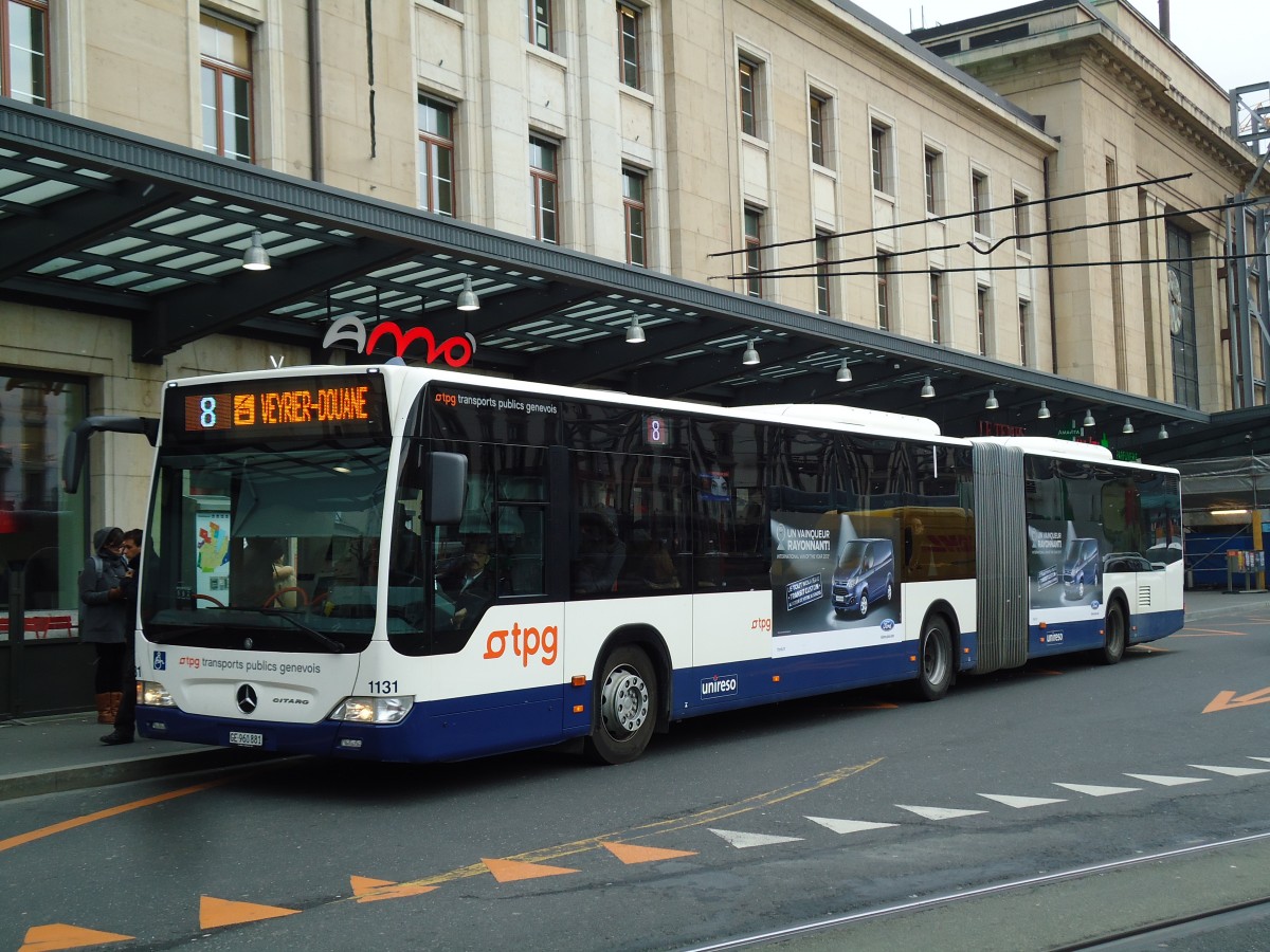 (143'330) - TPG Genve - Nr. 1131/GE 960'881 - Mercedes am 22. Februar 2013 beim Bahnhof Genve