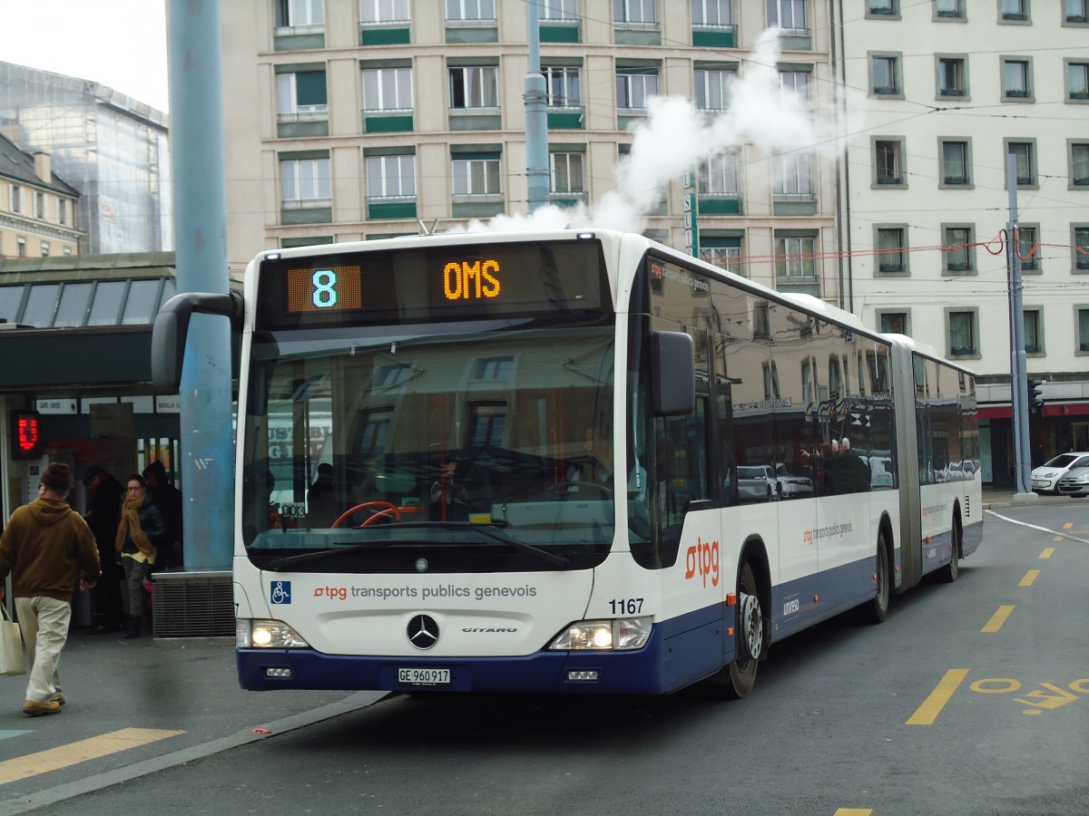 (143'362) - TPG Genve - Nr. 1167/GE 960'917 - Mercedes am 22. Februar 2013 beim Bahnhof Genve