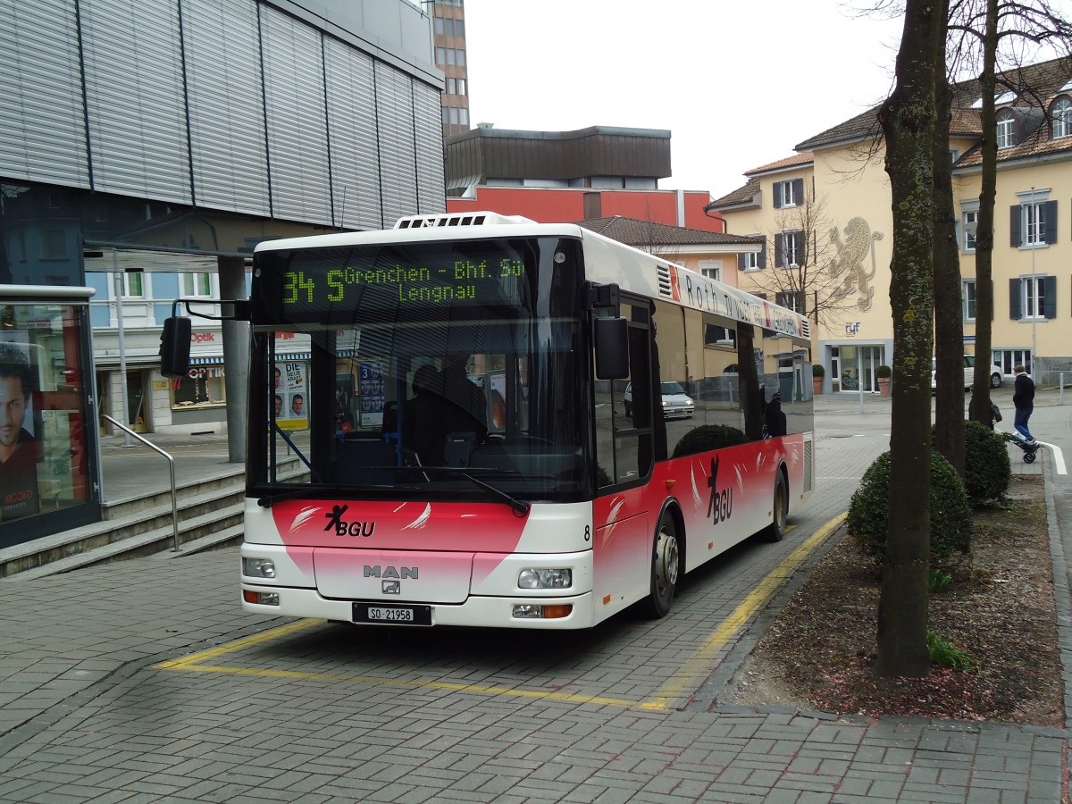 (143'535) - BGU Grenchen - Nr. 8/SO 21'958 - MAN/Gppel am 23. Mrz 2013 in Grenchen, Postplatz