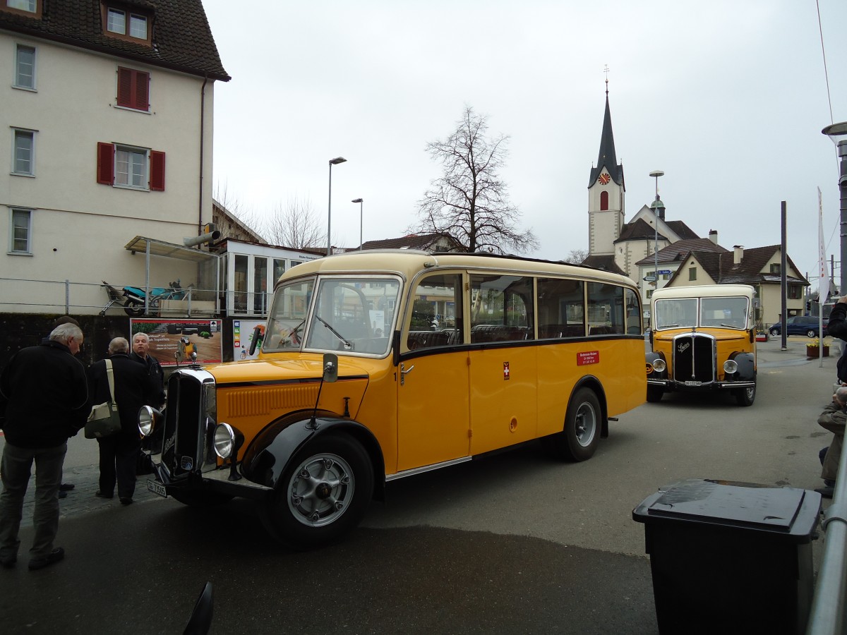 (143'708) - Baumgartner, Horn - Nr. 1/SG 73'505 - Berna/Saurer (ex Chiesa, Minusio) am 20. April 2013 beim Bahnhof Goldach