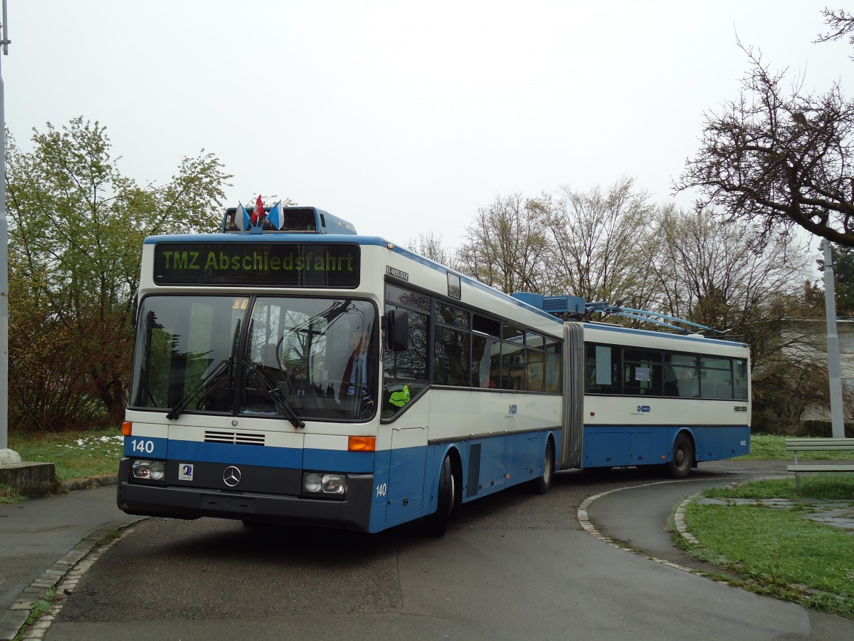 (143'749) - VBZ Zrich - Nr. 140 - Mercedes Gelenktrolleybus am 21. April 2013 in Zrich, Berghaldenstrasse