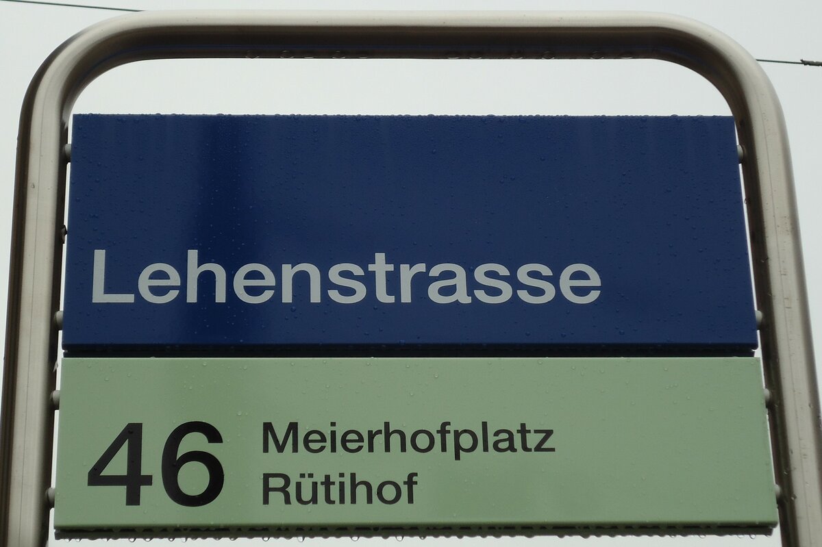 (143'760) - ZVV-Haltestellenschild - Zrich, Lehenstrasse - am 21. April 2013