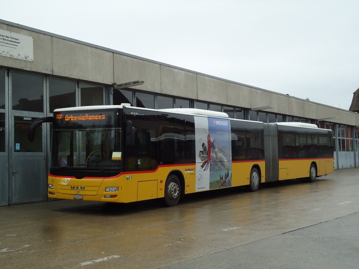 (143'894) - CarPostal Ouest - VD 495'031 - MAN am 27. April 2013 in Yverdon, Garage