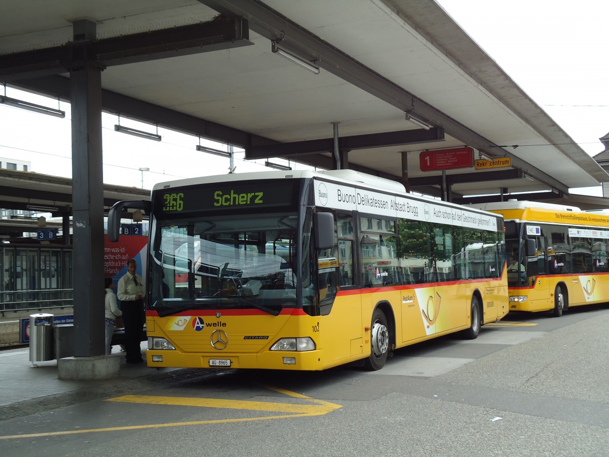 (143'980) - Voegtlin-Meyer, Brugg - Nr. 102/AG 8965 - Mercedes am 9. Mai 2013 beim Bahnhof Brugg