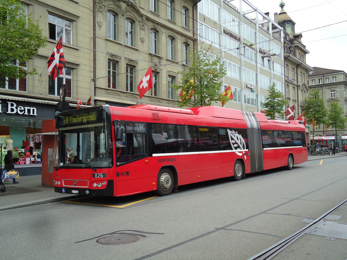 (144'034) - Bernmobil, Bern - Nr. 826/BE 612'826 - Volvo am 11. Mai 2013 beim Bahnhof Bern