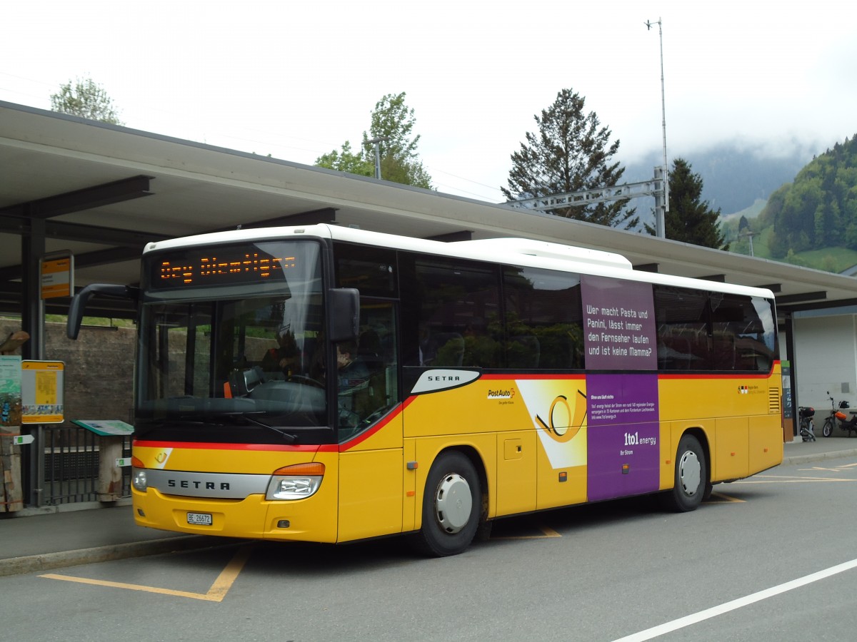 (144'199) - Spring, Schwenden - BE 26'672 - Setra am 16. Mai 2013 beim Bahnhof Oey-Diemtigen