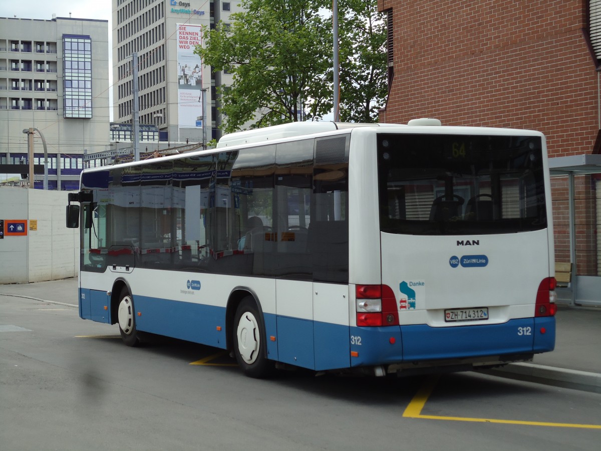 (144'454) - VBZ Zrich - Nr. 312/ZH 714'312 - MAN am 20. Mai 2013 beim Bahnhof Zrich-Oerlikon