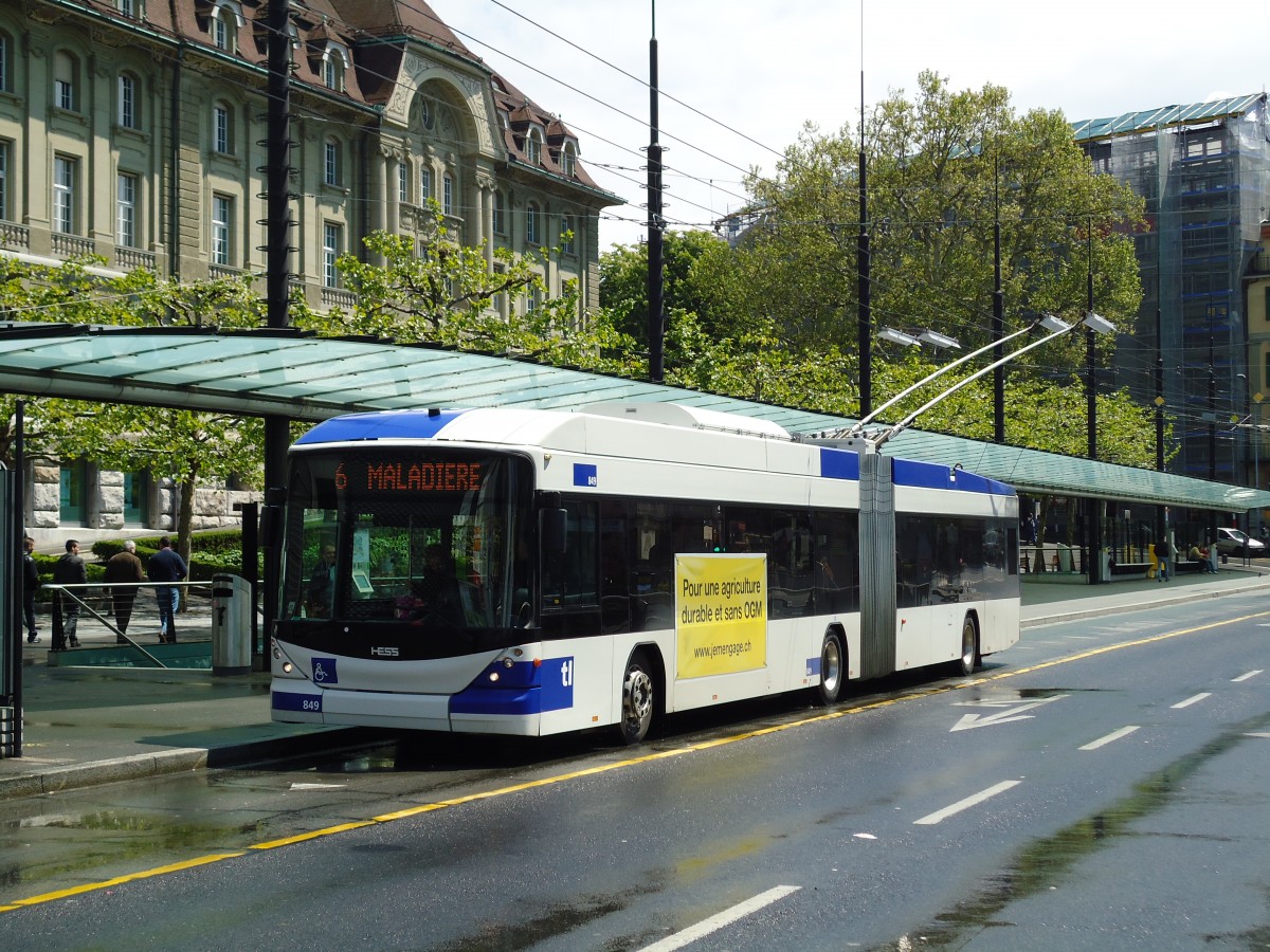 (144'599) - TL Lausanne - Nr. 849 - Hess/Hess Gelenktrolleybus am 26. Mai 2013 in Lausanne, Chauderon