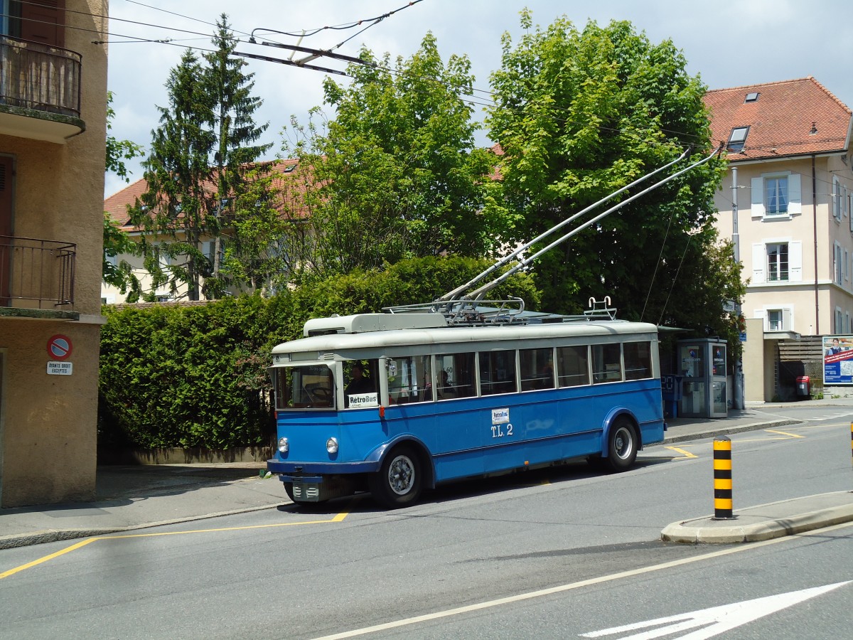 (144'610) - TL Lausanne (Rtrobus) - Nr. 2 - FBW/Eggli Trolleybus (ex Nr. 3) am 26. Mai 2013 in Lausanne, Motte