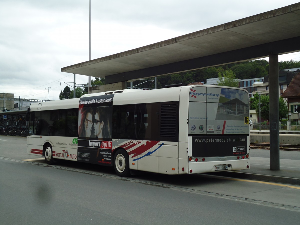 (144'925) - ARAG Ruswil - Nr. 3/LU 15'036 - Solaris am 10. Juni 2013 beim Bahnhof Sursee