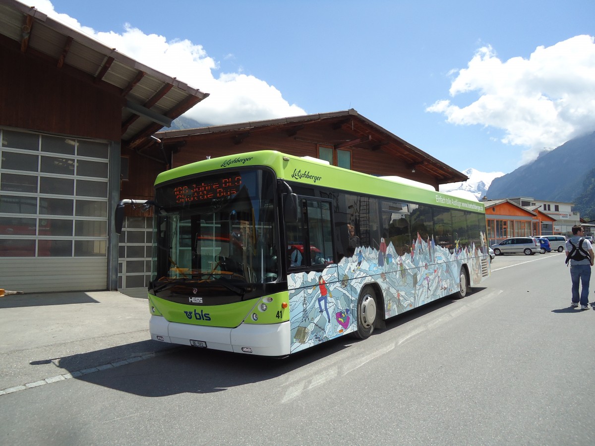 (145'564) - Busland, Burgdorf - Nr. 41/BE 593 - Scania/Hess am 30. Juni 2013 in Frutigen, 100 Jahre BLS