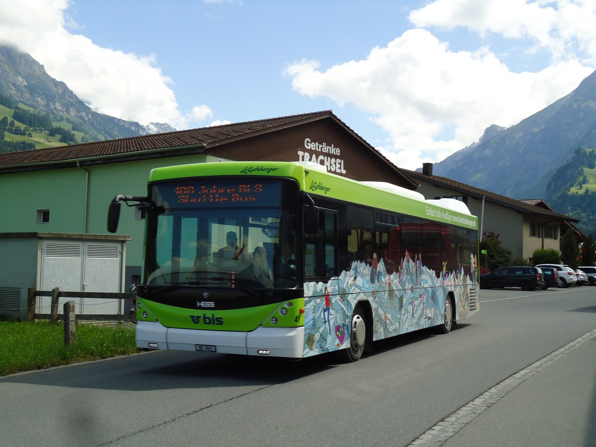 (145'581) - Busland, Burgdorf - Nr. 41/BE 593 - Scania/Hess am 30. Juni 2013 in Frutigen, 100 Jahre BLS