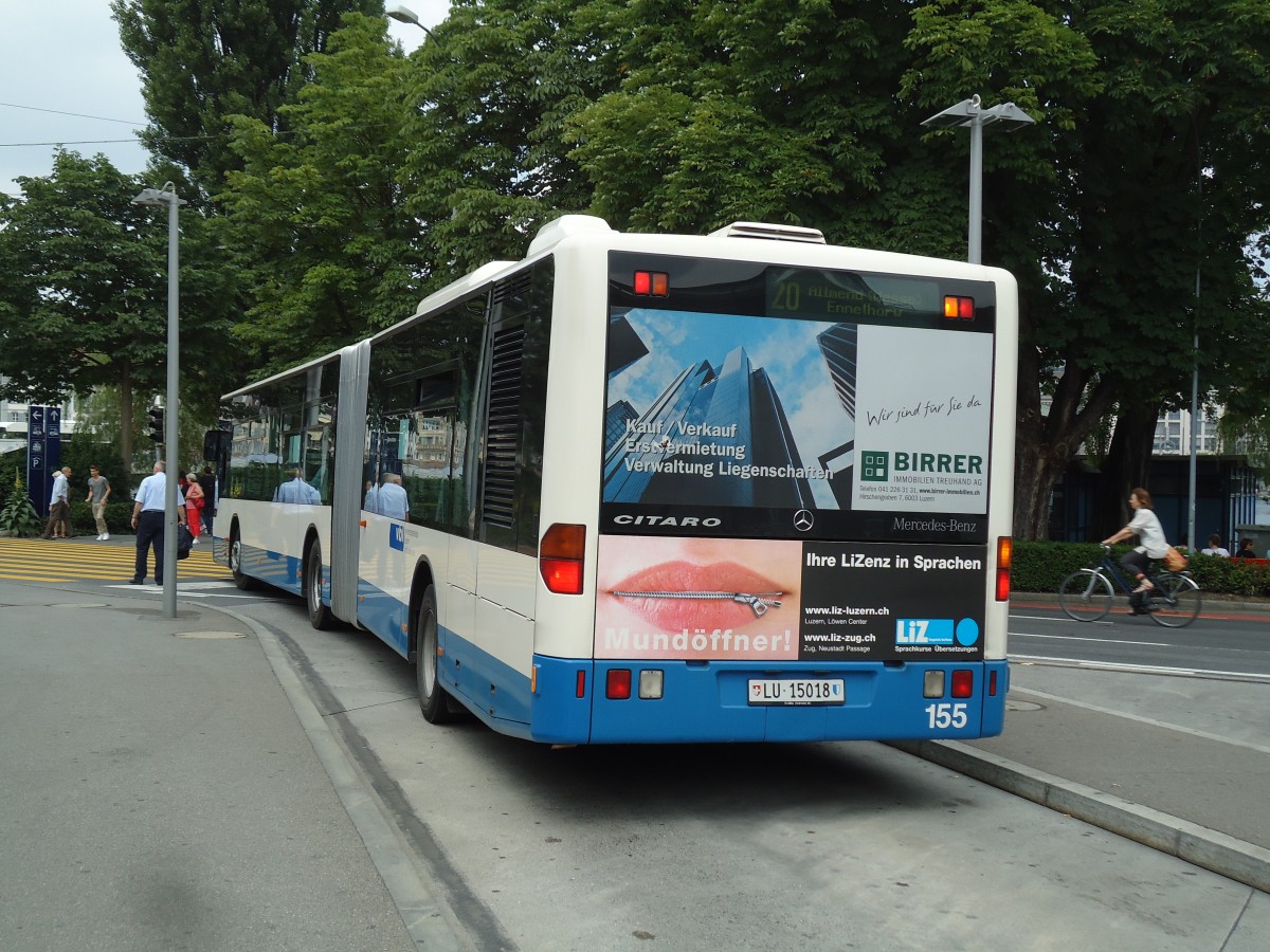 (145'718) - VBL Luzern - Nr. 155/LU 15'018 - Mercedes am 8. Juli 2013 beim Bahnhof Luzern