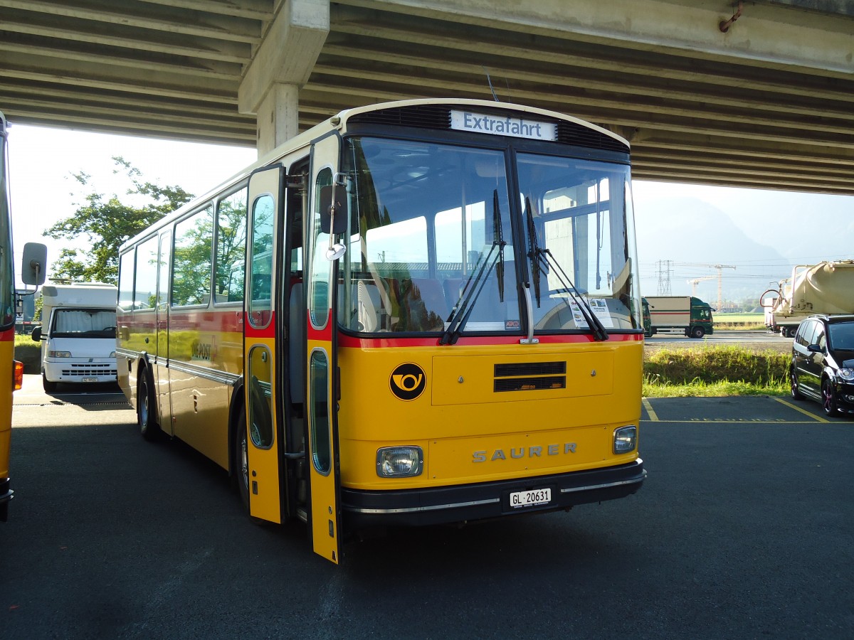 (145'815) - Schmid, Glarus - GL 20'631 - Saurer/Tscher (ex Mosimann, Aesch; ex Erne, Full; ex P 24'257) am 20. Juli 2013 in Seewen, Senn Transporte