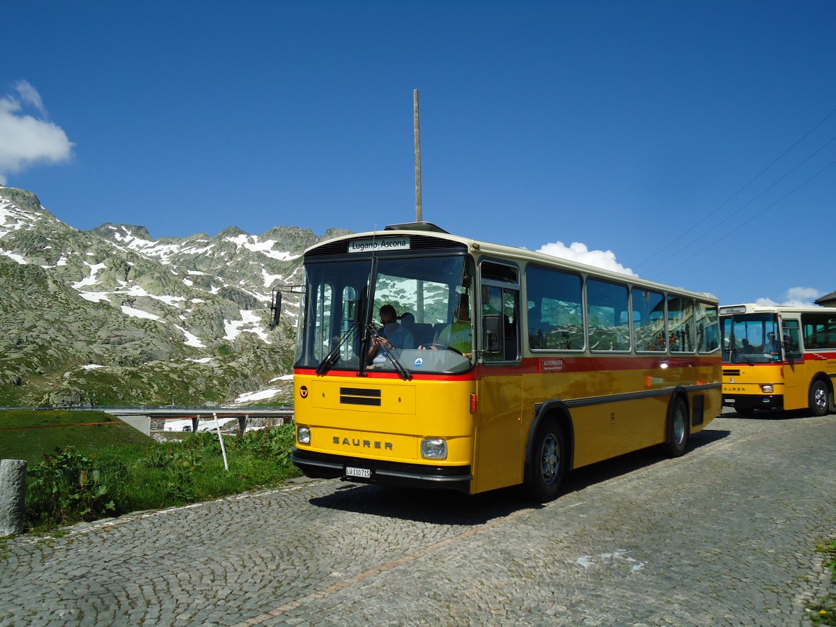 (145'850) - Amstein, Willisau - LU 110'715 - Saurer/Tscher (ex Allemann, Niederbipp; ex Semadeni, Poschiavo; ex Kasper, Poschiavo; ex PostAuto Graubnden; ex P 24'285) am 20. Juli 2013 in Gotthard, Passhhe