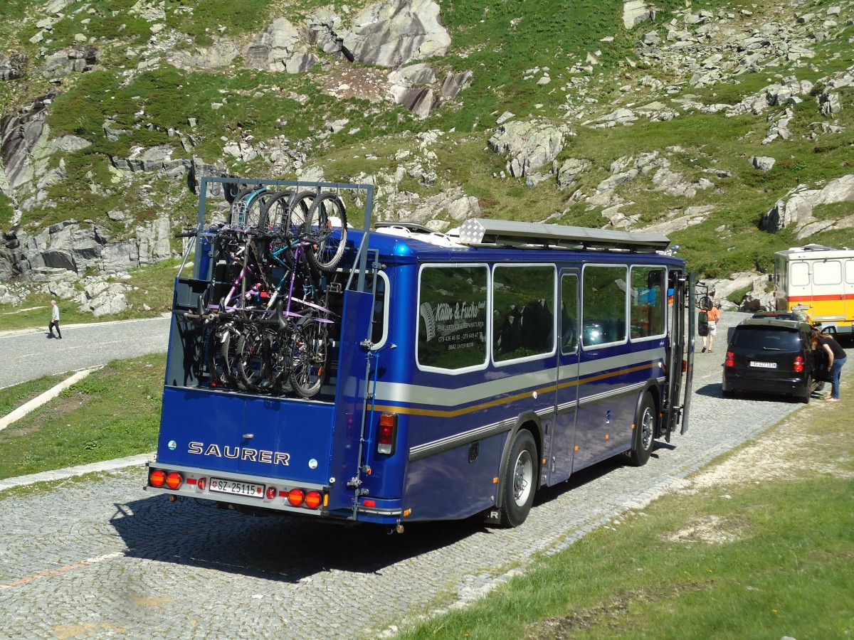 (145'861) - Steinauer, Einsiedeln - SZ 25'115 - Saurer/R&J (ex Albin, Fllanden; ex SBB Bern; ex Solr&Fontana, Ilanz; ex P 24'359) am 20. Juli 2013 in Gotthard, Alte Tremolastrasse