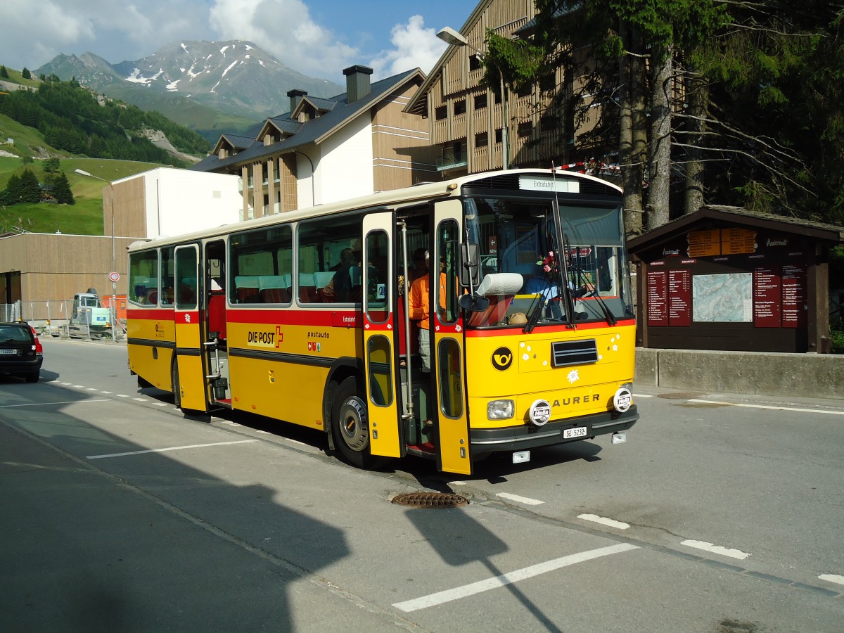 (145'978) - Fssler, Unteriberg - Nr. 6/SZ 5232 - Saurer/R&J (ex Schrch, Gutenburg Nr. 6; ex P 24'358) am 20. Juli 2013 beim Bahnhof Andermatt