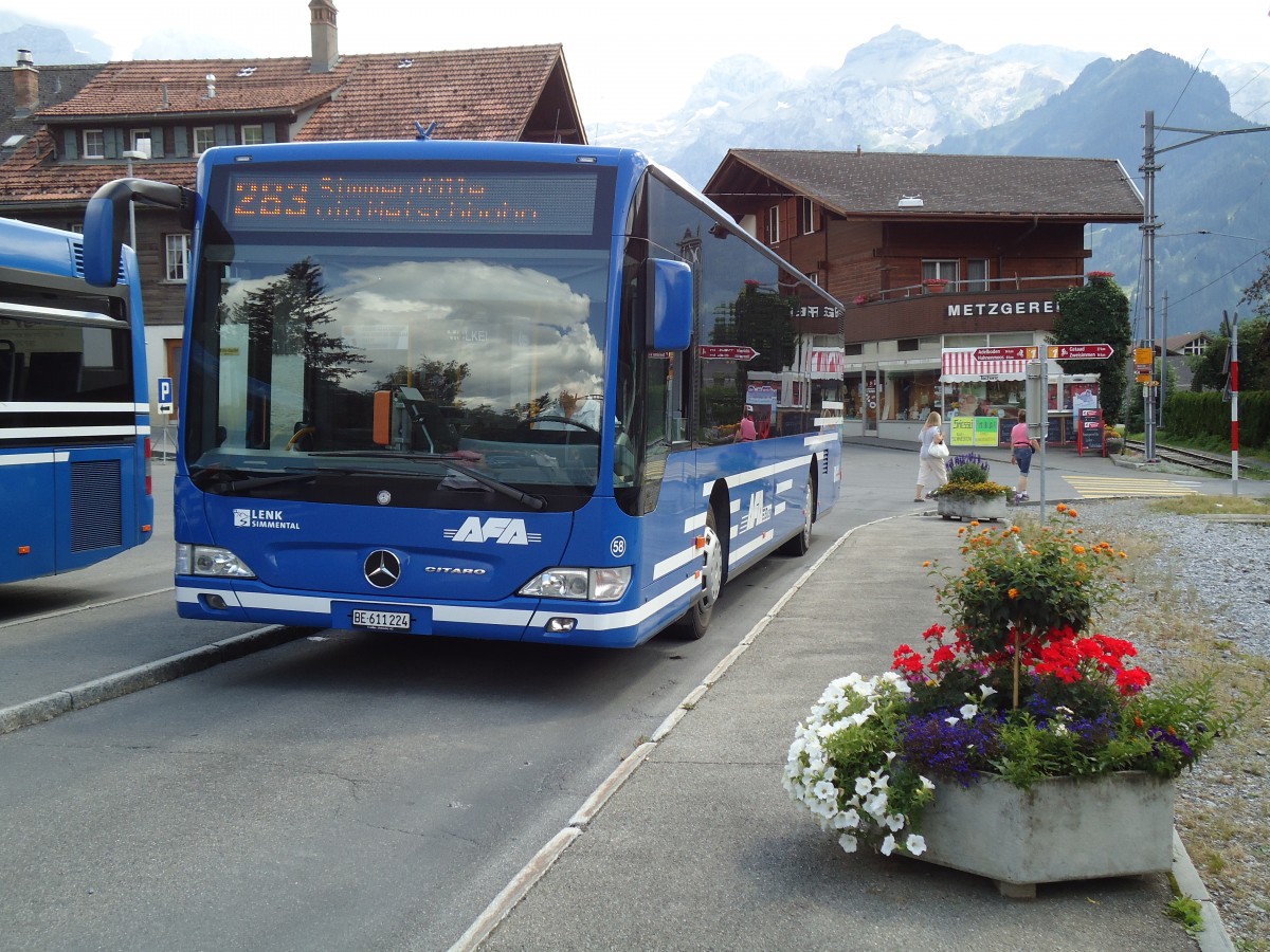 (146'321) - AFA Adelboden - Nr. 58/BE 611'224 - Mercedes am 17. August 2013 beim Bahnhof Lenk