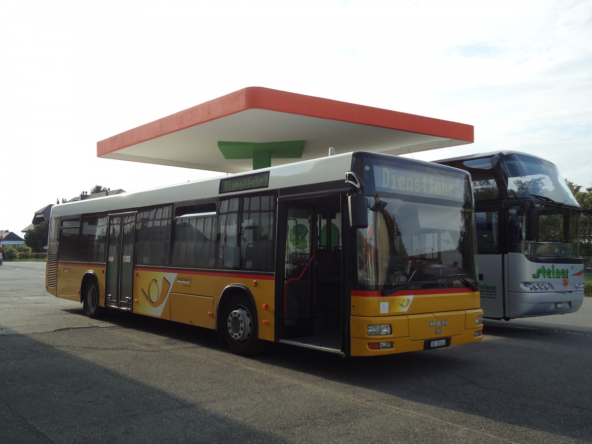 (146'857) - Steiner, Messen - SO 20'143 - MAN (ex ASKA Aeschi Nr. 7) am 31. August 2013 in Messen, Garage