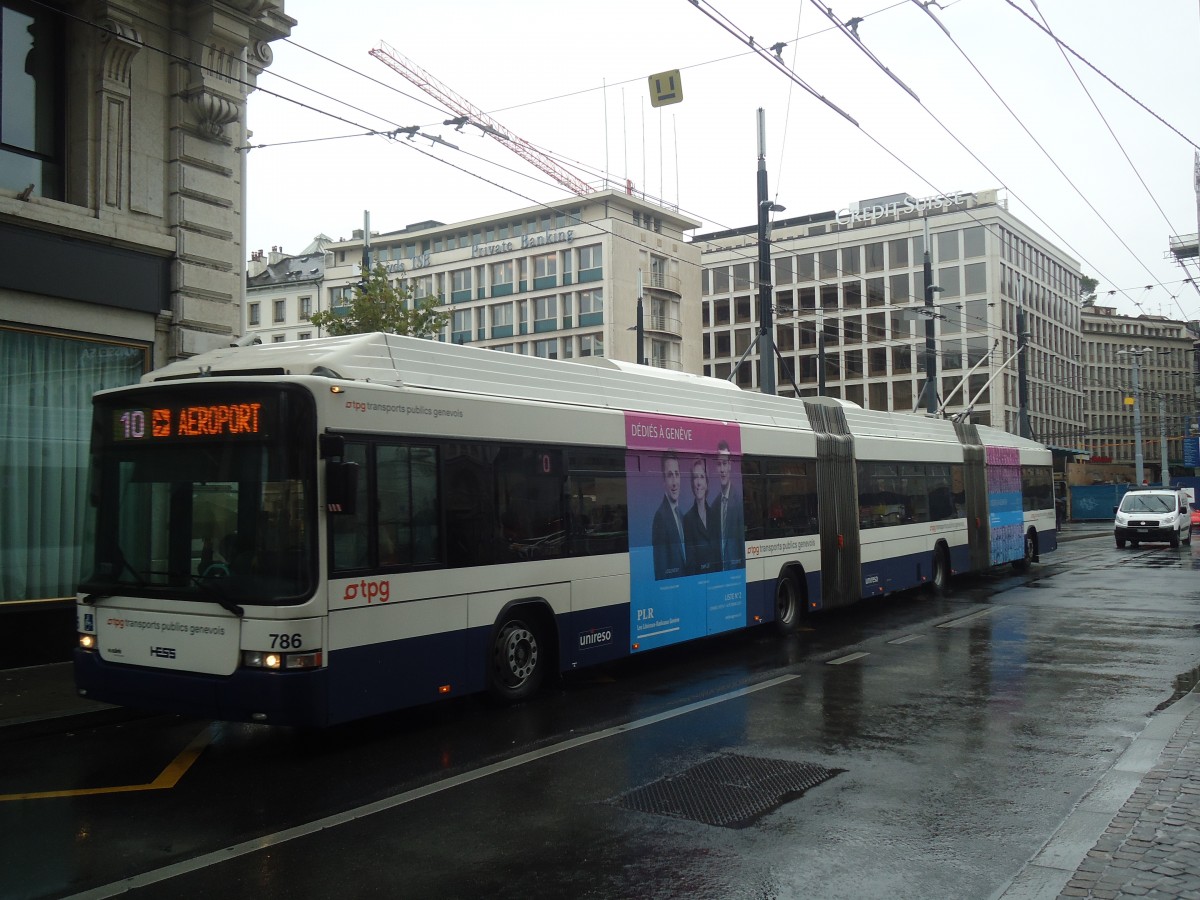 (147'137) - TPG Genve - Nr. 786 - Hess/Hess Doppelgelenktrolleybus am 16. September 2013 in Genve, Bel-Air