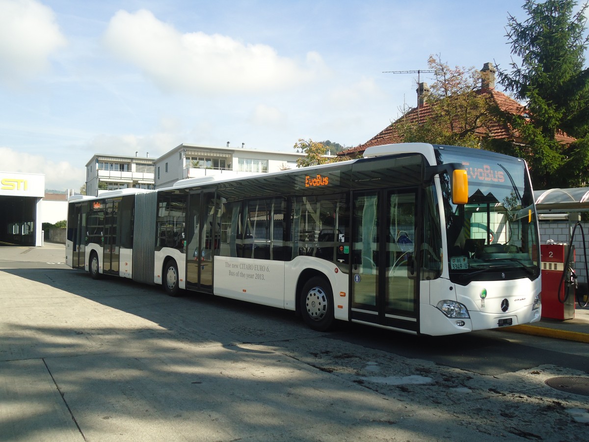 (147'445) - EvoBus, Kloten - BE 3349 U - Mercedes am 2. Oktober 2013 in Thun, Garage STI