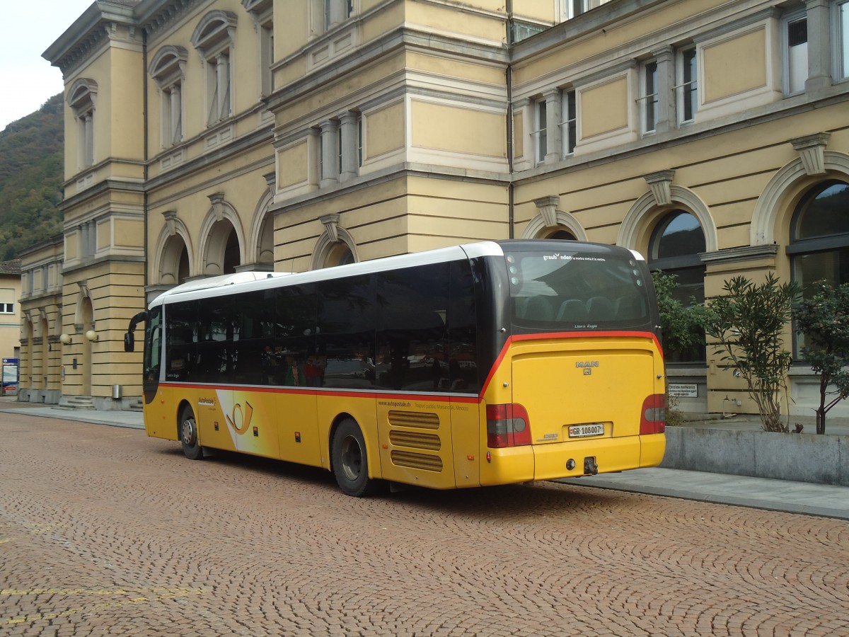 (147'662) - TpM, Mesocco - Nr. 7/GR 108'007 - MAN (ex Mutti, San Bernardino) am 5. November 2013 beim Bahnhof Bellinzona