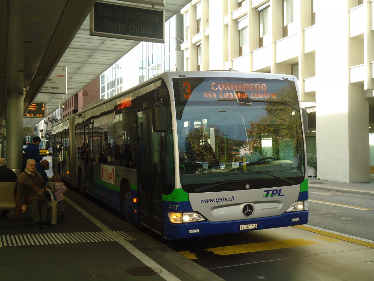 (147'691) - TPL Lugano - Nr. 417/TI 141'716 - Mercedes am 5. November 2013 in Lugano, Centro