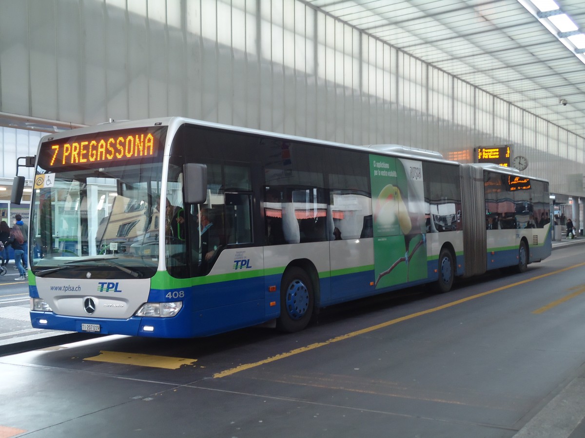 (147'727) - TPL Lugano - Nr. 408/TI 207'019 - Mercedes am 5. November 2013 in Lugano, Centro