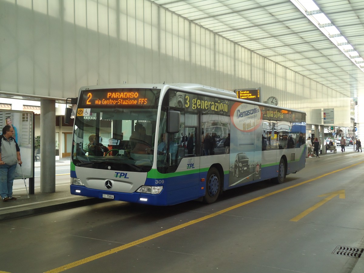 (147'728) - TPL Lugano - Nr. 309/TI 75'804 - Mercedes am 5. November 2013 in Lugano, Centro