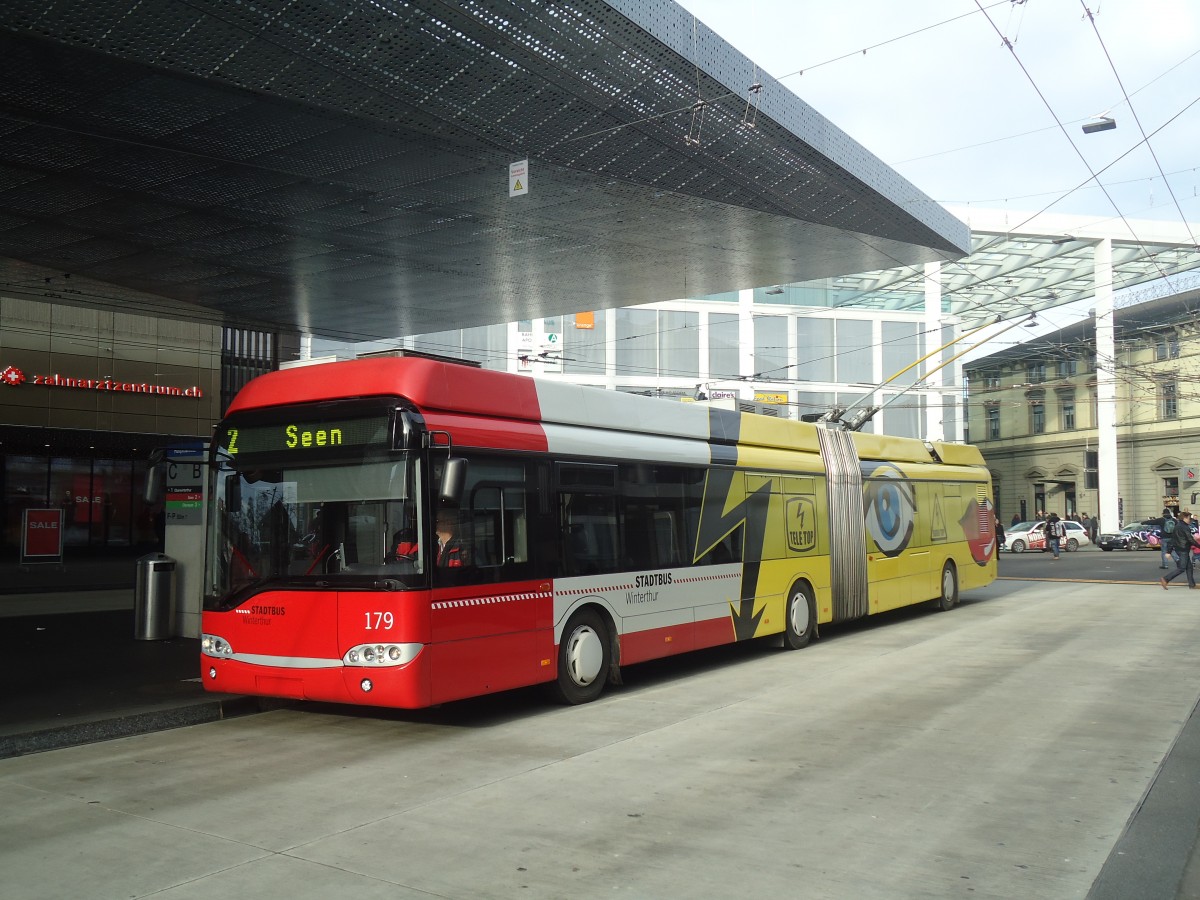 (148'415) - SW Winterthur - Nr. 179 - Solaris Gelenktrolleybus am 22. Dezember 2013 beim Hauptbahnhof Winterthur