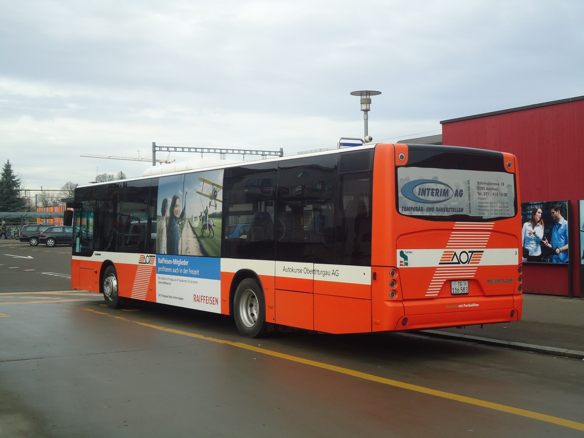 (148'423) - AOT Amriswil - Nr. 3/TG 116'583 - Neoplan am 22. Dezember 2013 beim Bahnhof Amriswil