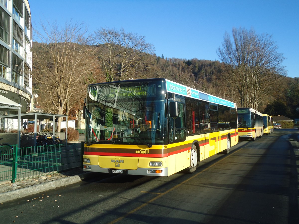 (148'430) - STI Thun - Nr. 91/BE 572'091 - MAN am 23. Dezember 2013 bei der Schifflndte Thun