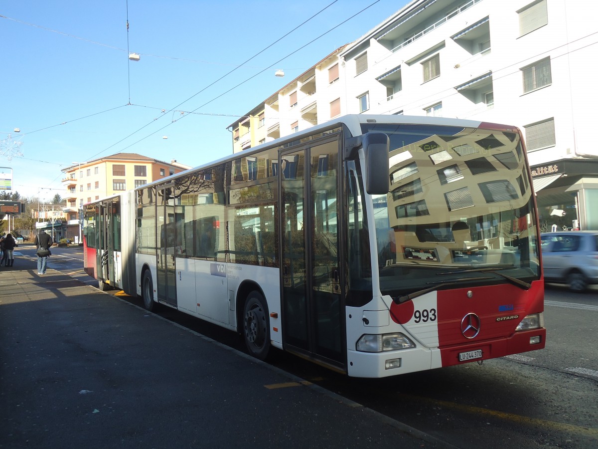 (148'538) - VBL Luzern - Nr. 993/LU 244'370 - Mercedes (ex TPF Fribourg Nr. 131) am 27. Dezember 2013 in Emmenbrcke, Sprengi