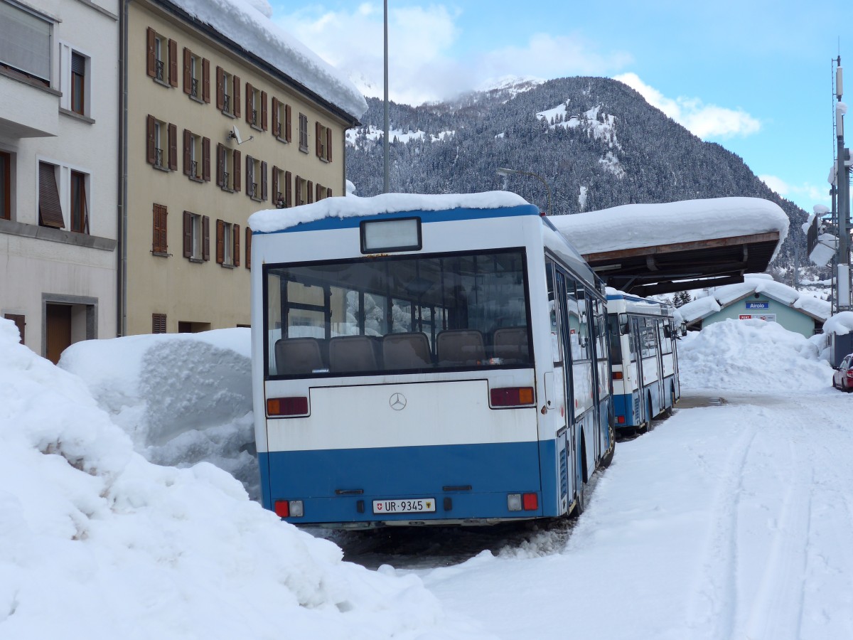 (148'824) - Meyer, Gschenen - UR 9345 - Mercedes (ex Gut, Binz Nr. 18) am 9. Februar 2014 beim Bahnhof Airolo