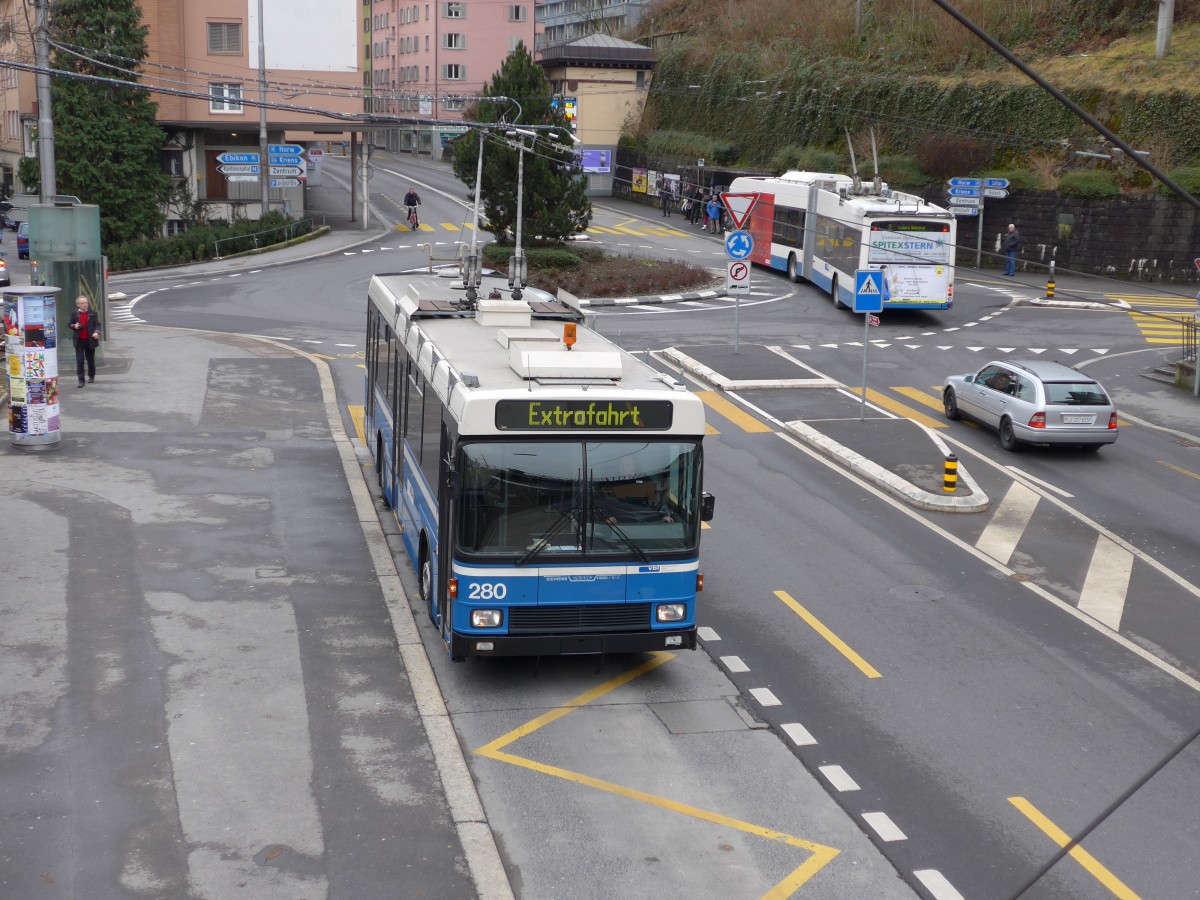 (148'960) - VBL Luzern - Nr. 280 - NAW/R&J-Hess Trolleybus am 16. Februar 2014 in Luzern, Kreuzstutz