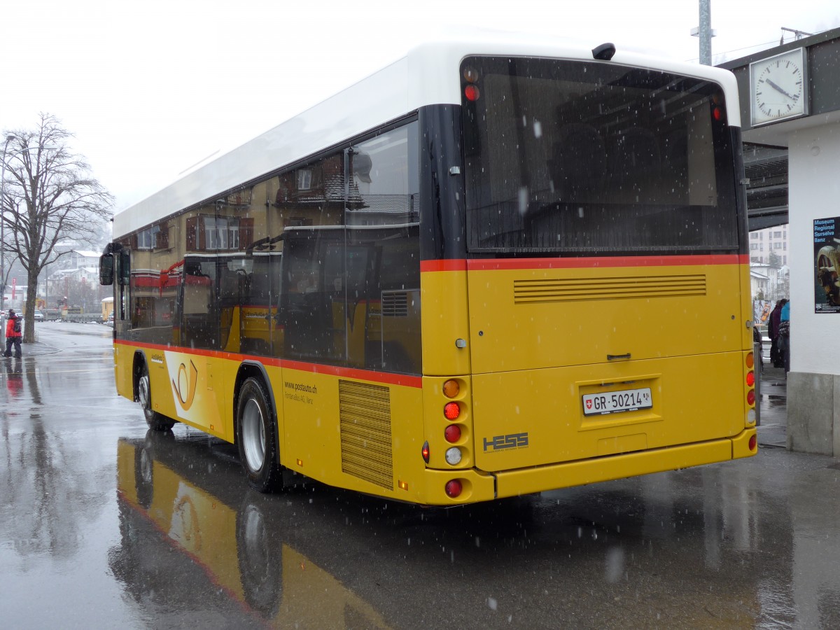 (149'071) - Fontana, Ilanz - Nr. 8/GR 50'214 - Scania/Hess am 1. Mrz 2014 beim Bahnhof Ilanz