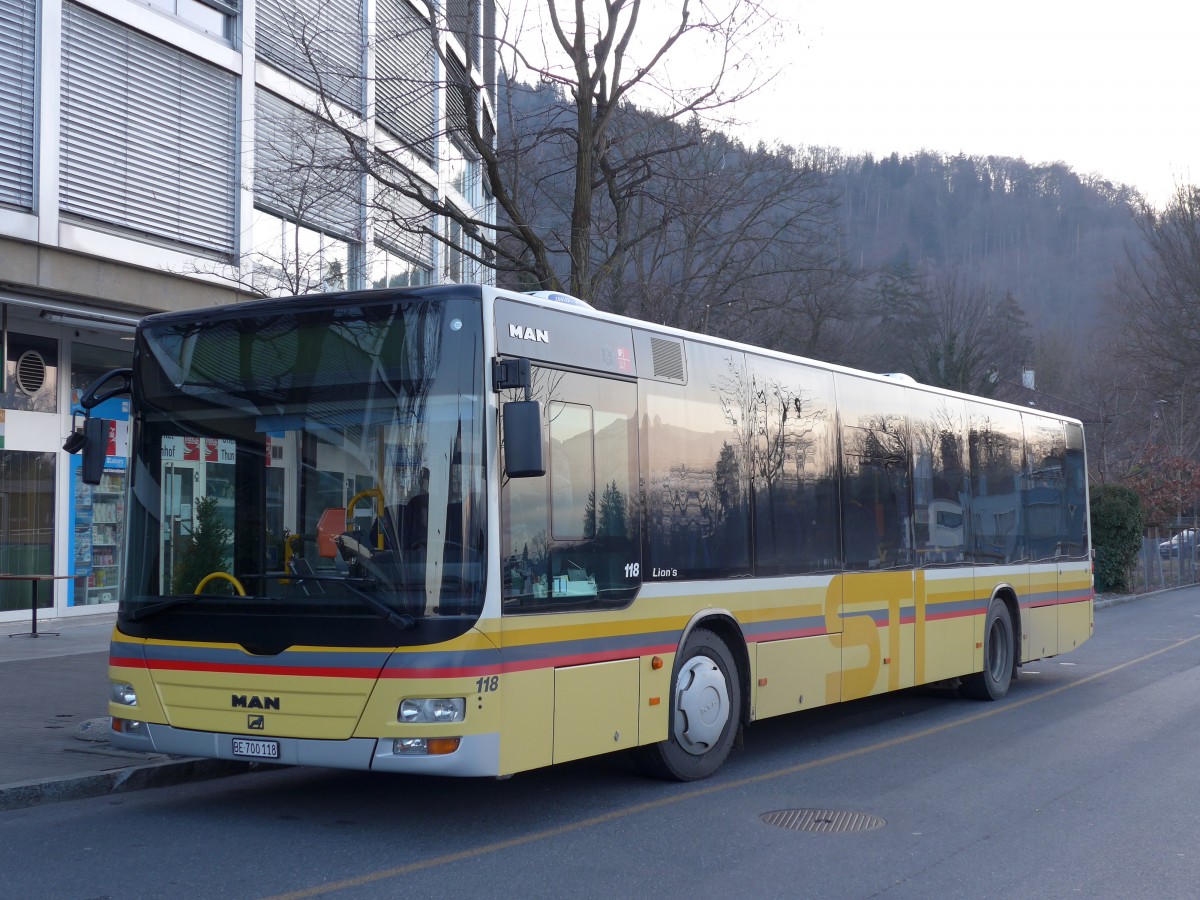 (149'176) - STI Thun - Nr. 118/BE 700'118 - MAN am 9. Mrz 2014 bei der Schifflndte Thun