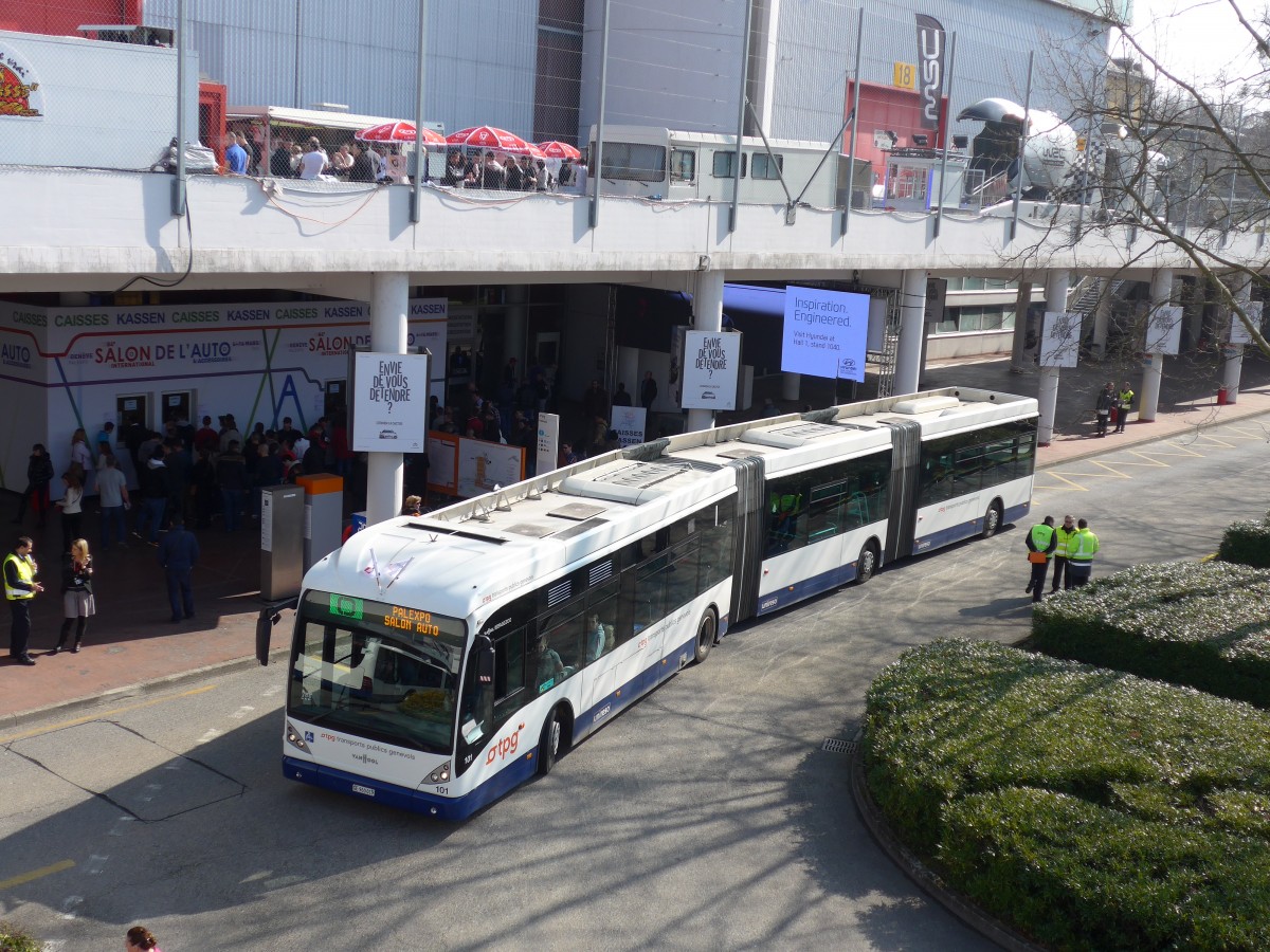 (149'204) - TPG Genve - Nr. 101/GE 960'019 - Van Hool am 9. Mrz 2014 in Genve, Palexpo