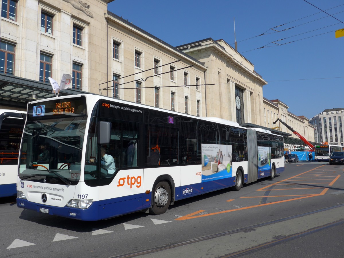 (149'229) - TPG Genve - Nr. 1197/GE 961'271 - Mercedes am 9. Mrz 2014 beim Bahnhof Genve