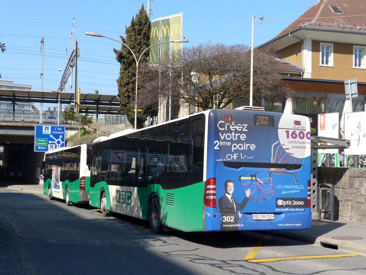 (149'240) - MBC Morges - Nr. 302/VD 196'152 - Mercedes am 9. Mrz 2014 beim Bahnhof Morges