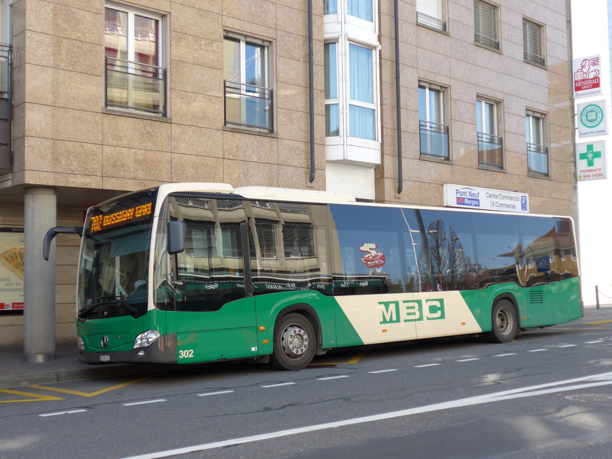 (149'247) - MBC Morges - Nr. 302/VD 196'152 - Mercedes am 9. Mrz 2014 beim Bahnhof Morges