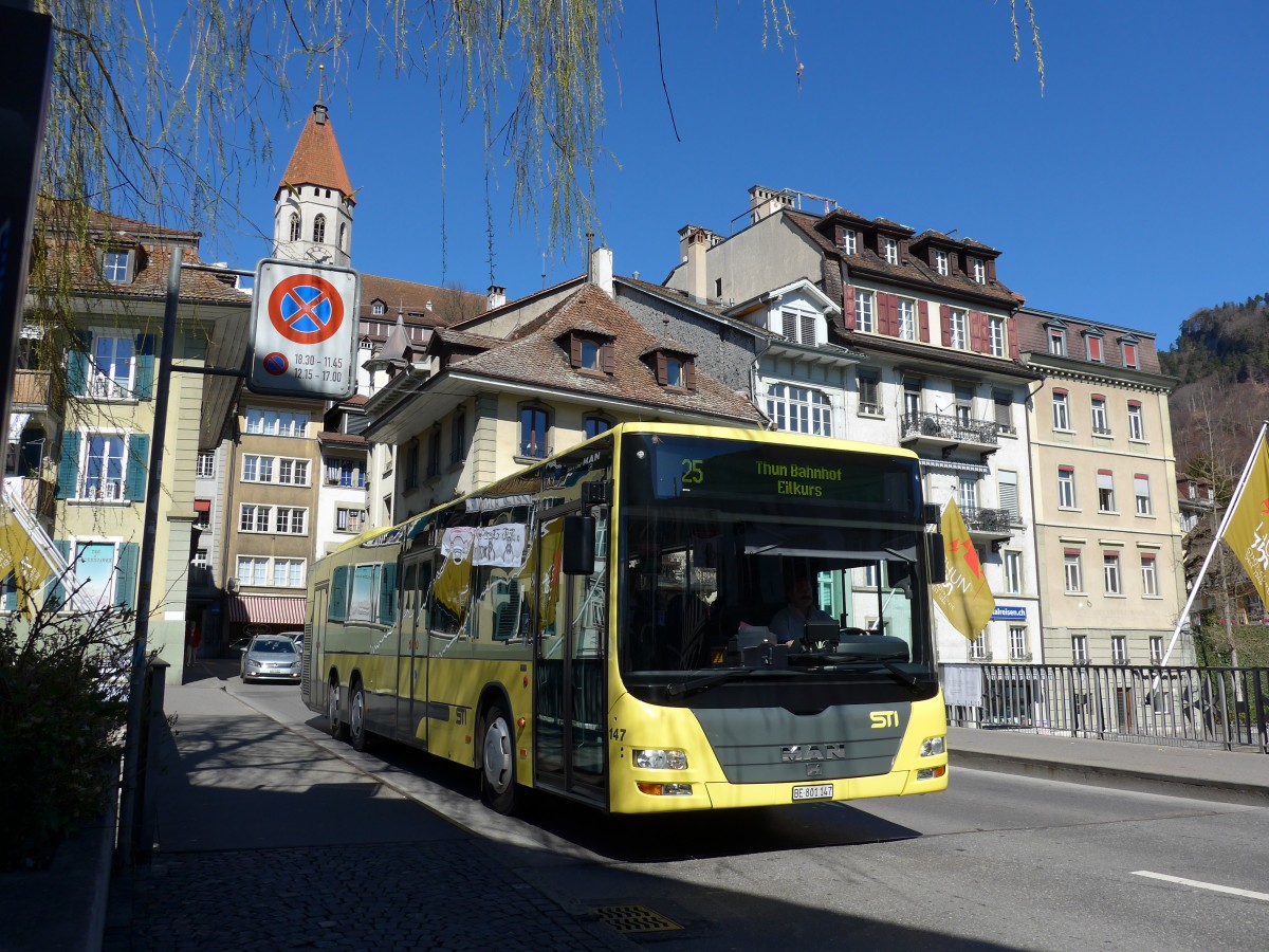 (149'359) - STI Thun - Nr. 147/BE 801'147 - MAN am 17. Mrz 2014 in Thun, Sinnebrcke