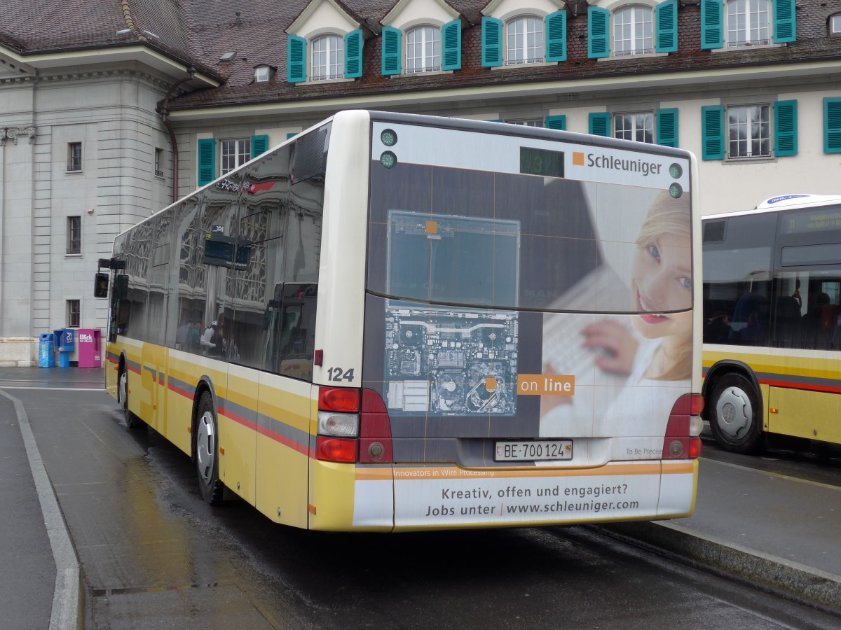 (149'391) - STI Thun - Nr. 124/BE 700'124 - MAN am 23. Mrz 2014 beim Bahnhof Thun