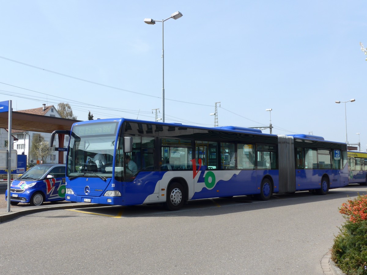 (149'488) - VZO Grningen - Nr. 20/ZH 41'420 - Mercedes am 31. Mrz 2014 beim Bahnhof Wetzikon