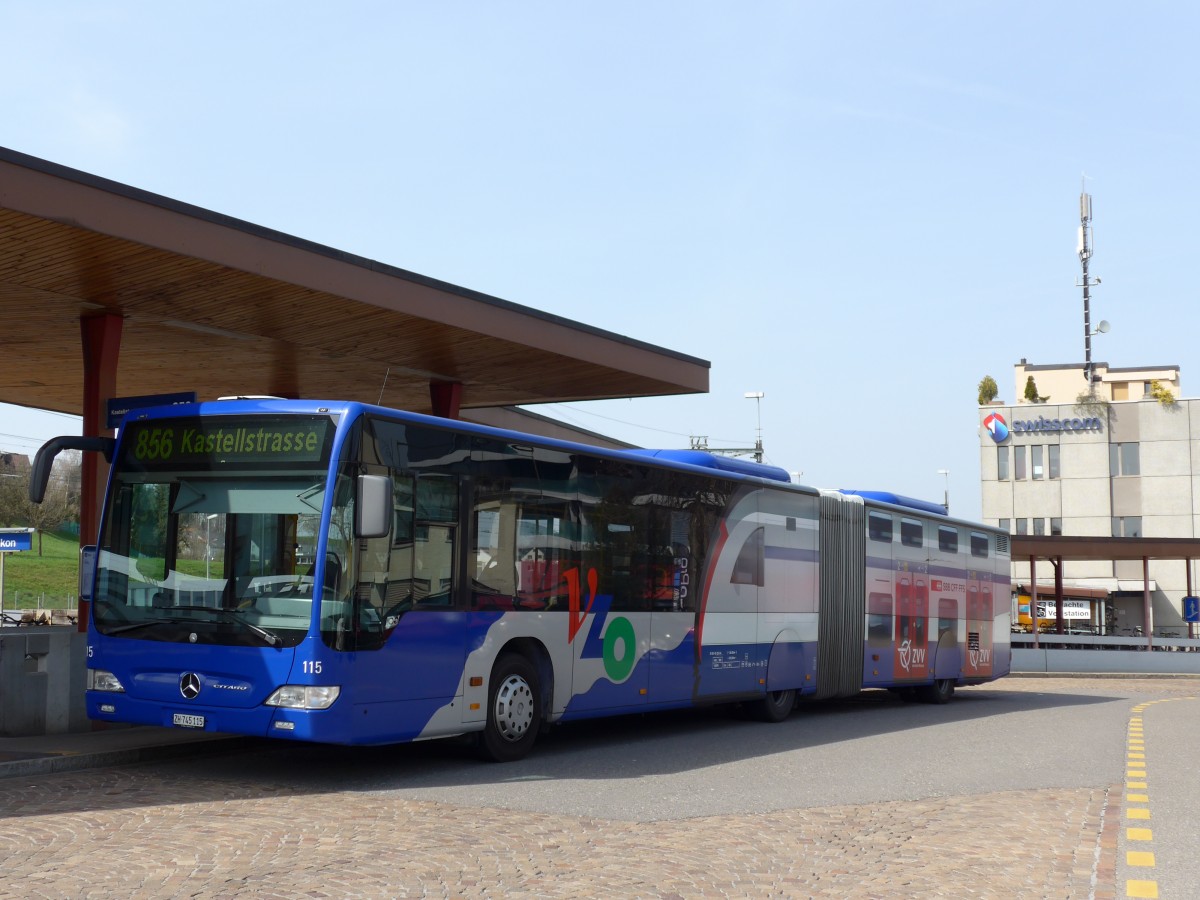 (149'492) - VZO Grningen - Nr. 115/ZH 745'115 - Mercedes am 31. Mrz 2014 beim Bahnhof Wetzikon