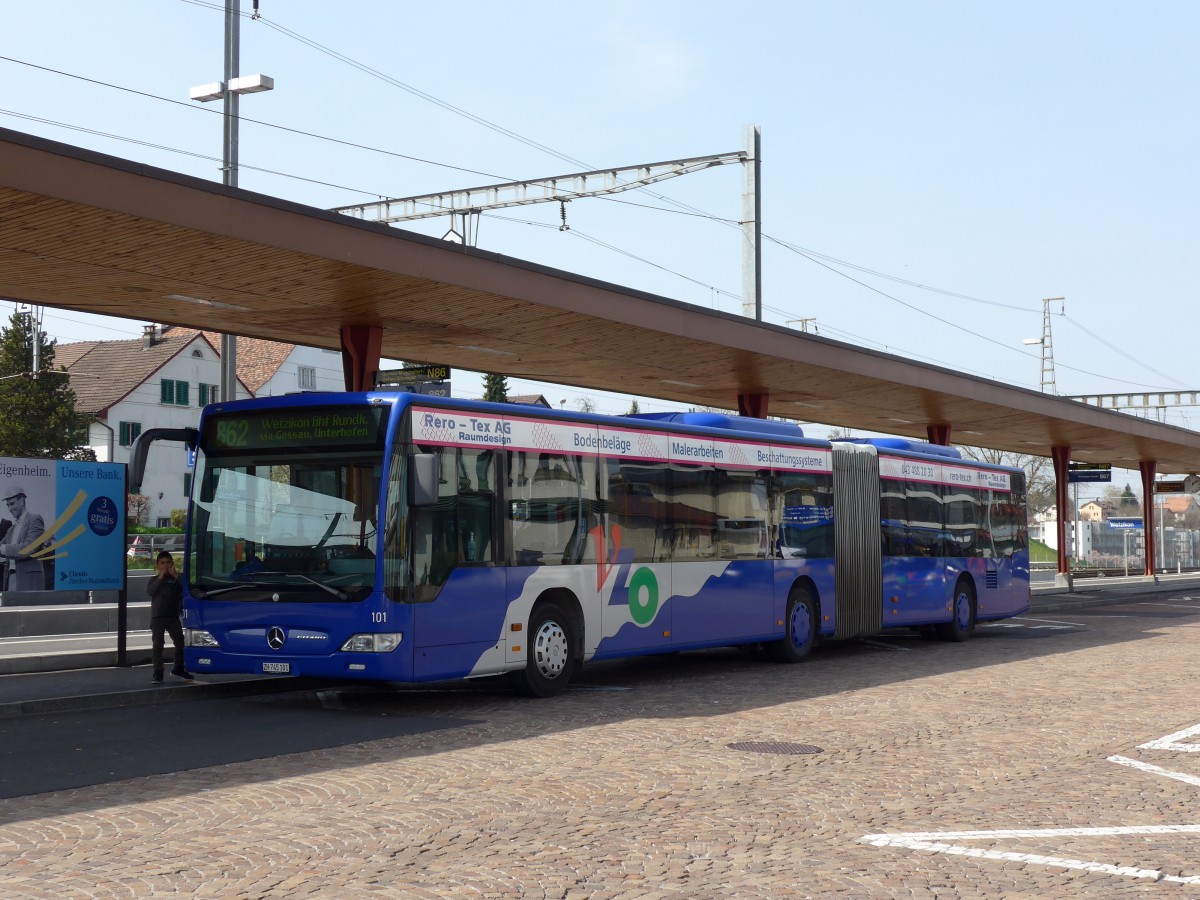 (149'497) - VZO Grningen - Nr. 101/ZH 745'101 - Mercedes am 31. Mrz 2014 beim Bahnhof Wetzikon