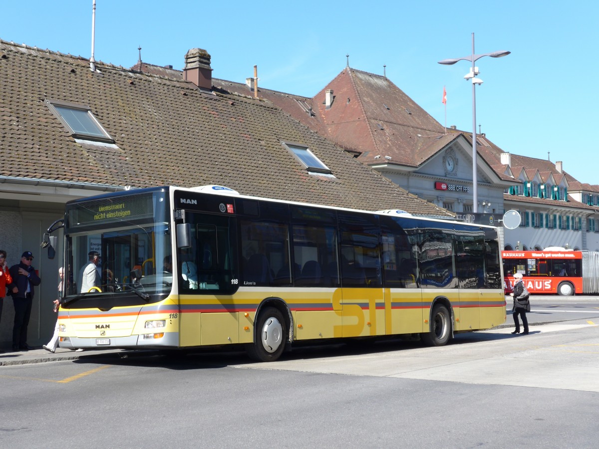 (149'658) - STI Thun - Nr. 118/BE 700'118 - MAN am 17. April 2014 beim Bahnhof Thun