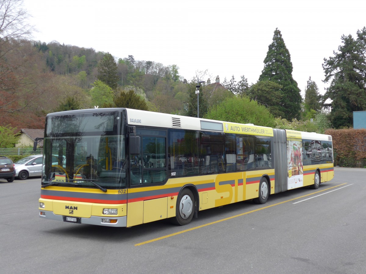 (149'664) - STI Thun - Nr. 102/BE 577'102 - MAN am 18. April 2014 bei der Schifflndte Thun